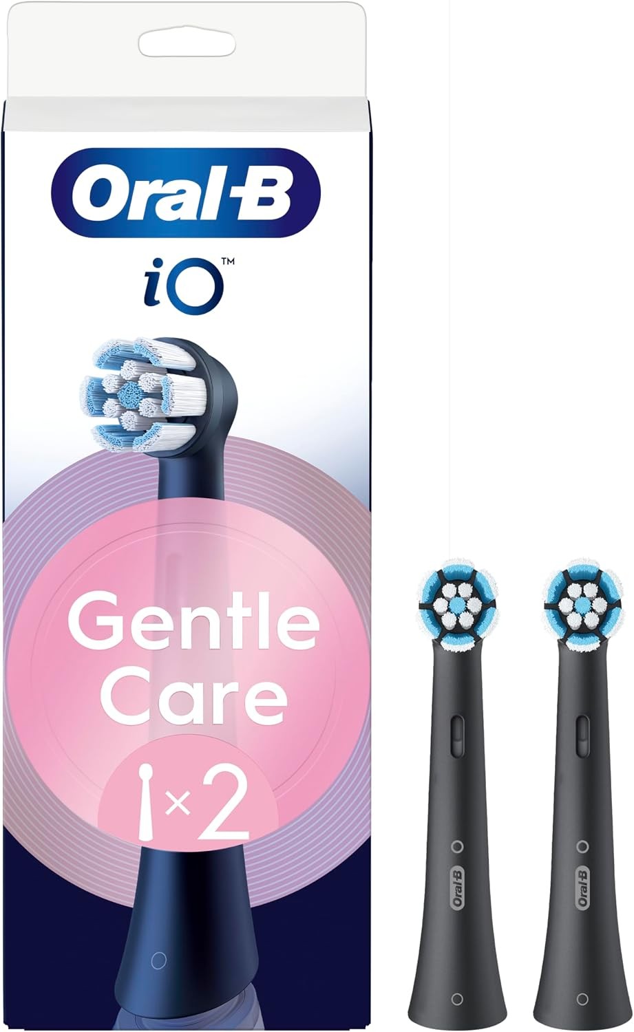 Oral-B iO Gentle Care Electric Toothbrush Heads, Pack of 2, Black, Soft Bristles