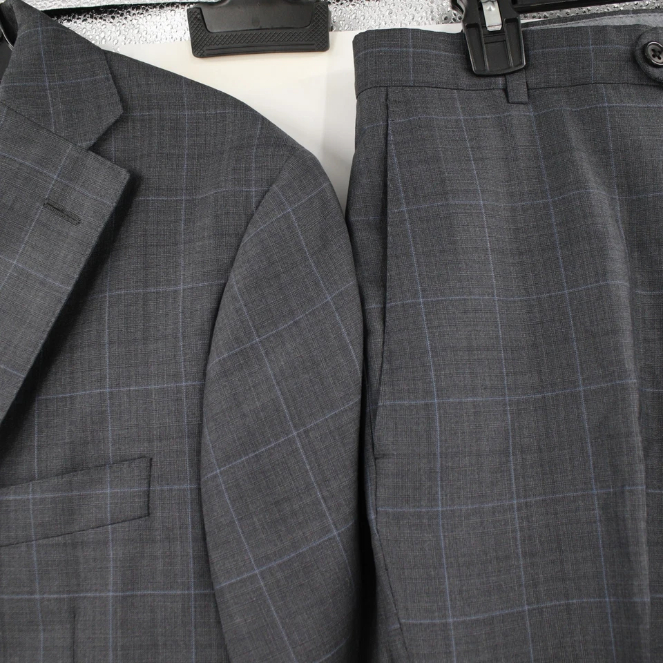 Hickey Freeman Suit Mens 38/40 31x27.5 windowpane Two Button Flat Front Bespoke - Image 3 of 4