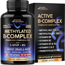 Vitamin B Complex Methylated 9-in-1, L-Methylfolate  B12, 120 Capsules 1/Day