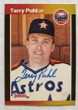 Terry Puhl 1989 Donruss ON-CARD AUTO Buyback HA Retrograph Astros Autograph