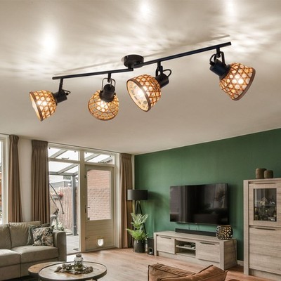 Deckenlampe Spotstrahler Deckenleuchte Bambus Schirm Wohnzimmer beweglich L 80cm
