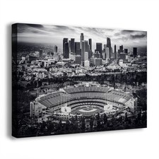 Los Angeles Dodgers Baseball Stadium, LA Skyline Black & White Cityscape Photo