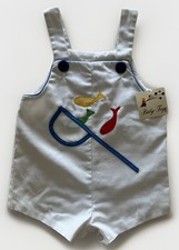 VTG NWT Baby Togs 18M White Nautical Shortall Romper Fish Applique Preppy