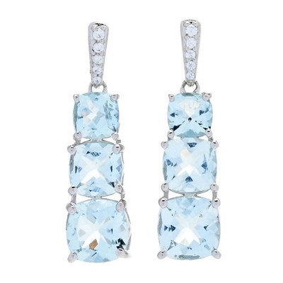 Gem Treasures 5.37ctw Aquamarine & White Zircon Drop Earrings