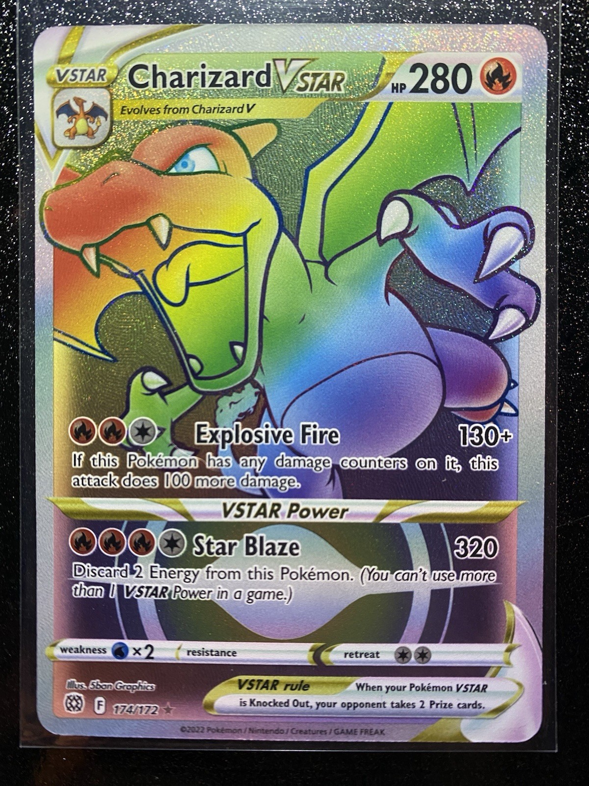 Pokémon TCG Charizard VSTAR Rainbow Secret Rare Card Brilliant Stars 174/172 NM