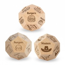 3 Pcs Beech Wood Decision Dice Set, 12 Sided Food Choice Dice for Dinner Pick...