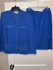 Vtg St John Collection Skirt Suit Royal Blue Gold 10 12 Career Santana Large