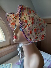 3 Vintage Handmade Sun/ Garden Bonnets in Floral Patterns Women's Girls Pioneer