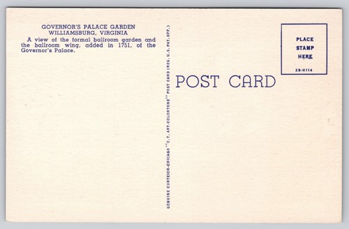 Vintage Postcard Governor's Palace Garden Williamsburg Virginia - 第 2/14 張圖片