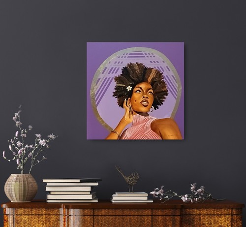 NICOLE Portrait People Of Victory Acrylic Painting Gold Leaf 20" X 20" Wall Art - Picture 3 of 3