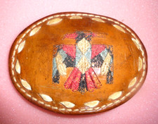 LEATHER THUNDERBIRD BELT BUCKLE. NATIVE AMERICAN. VITAGE.