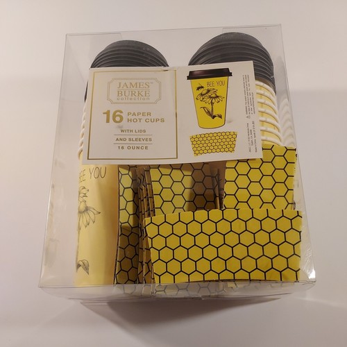 Bee Theme Disposable Paper Hot Cups Lids Sleeves 16 oz Bee You Flower Comb(16) - Picture 2 of 7