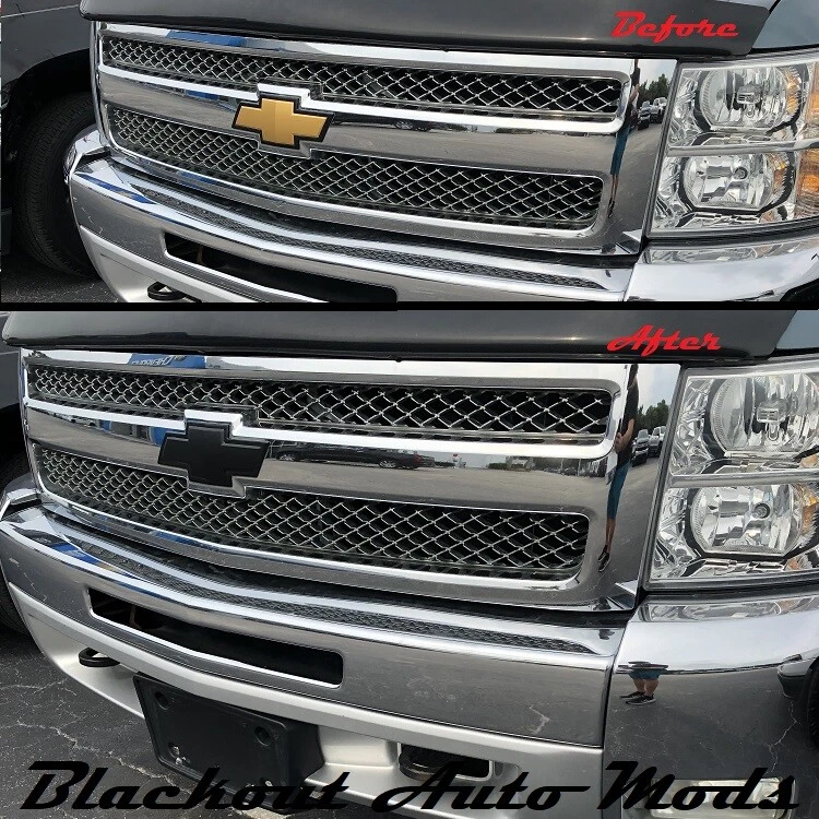 Gloss Black Vinyl BowTie Grill Emblem Overlay 2007 2013 Chevrolet Silverado 1500