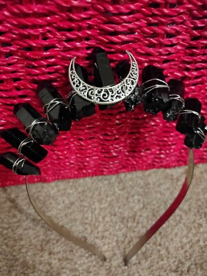 kristallschwarz Tiara Mond Gothic Hexe Hochzeit Königin Prinzessin mystisch Cosplay