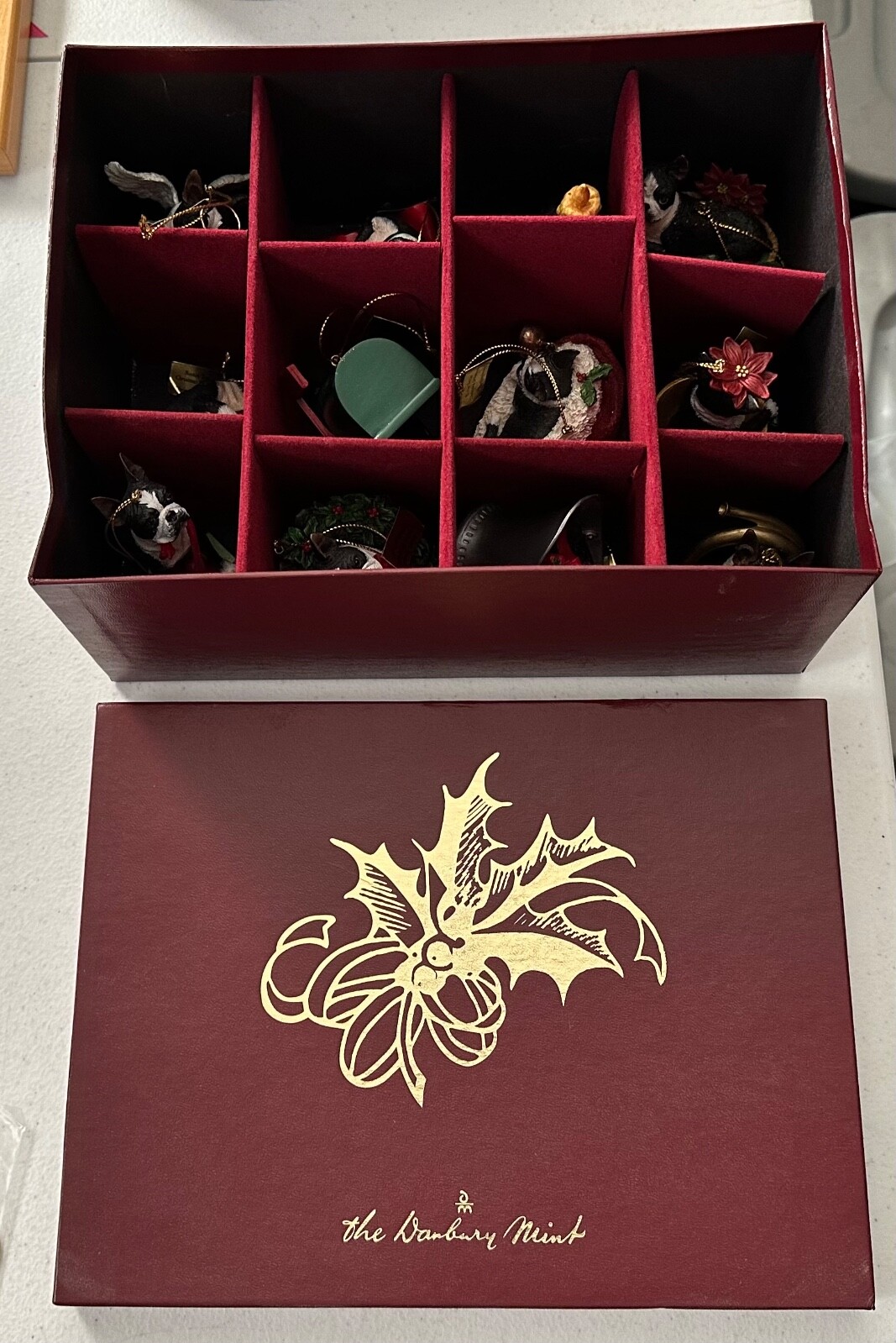 Collection 12 Danbury Mint Boston Terrier Dog Christmas Ornaments w