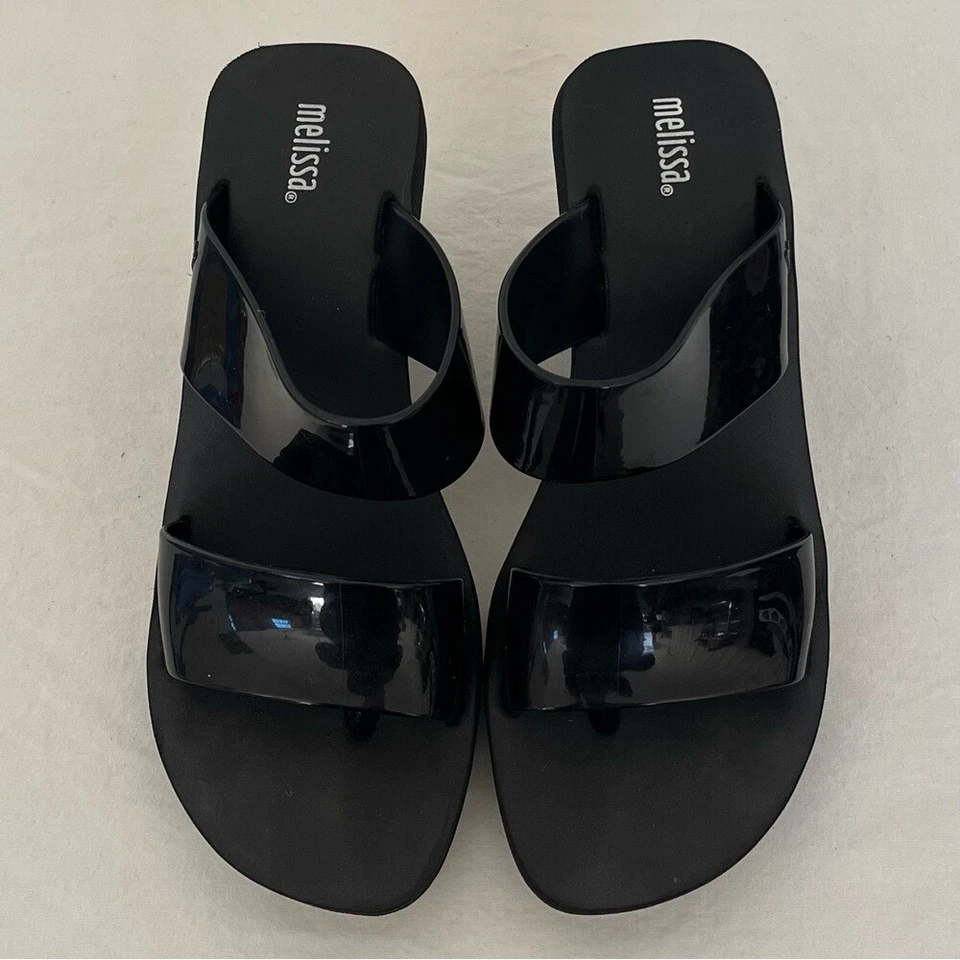 Sandalias tanga de cuña de verano Melissa para mujer 7 plataforma alta espuma gelatina negras blancas Foto 4 de 4