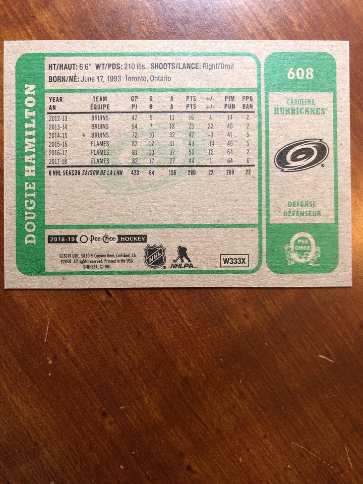 18-19 UD Series 2 Opee Chee Retro SP #608 Dougie Hamilton - Image 2 of 2