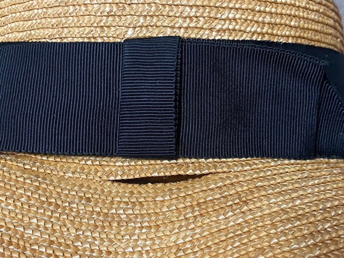 Yves Saint Laurent Beige Straw Hat with Black Bow 60s Yves Saint Laurent Beige Straw Hat w/ Bow — Sunset Blvd  main image 3
