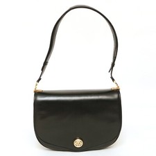 Vintage Gucci GG Logo Black Leather Gold Tone Hardware Shoulder Bag Italy