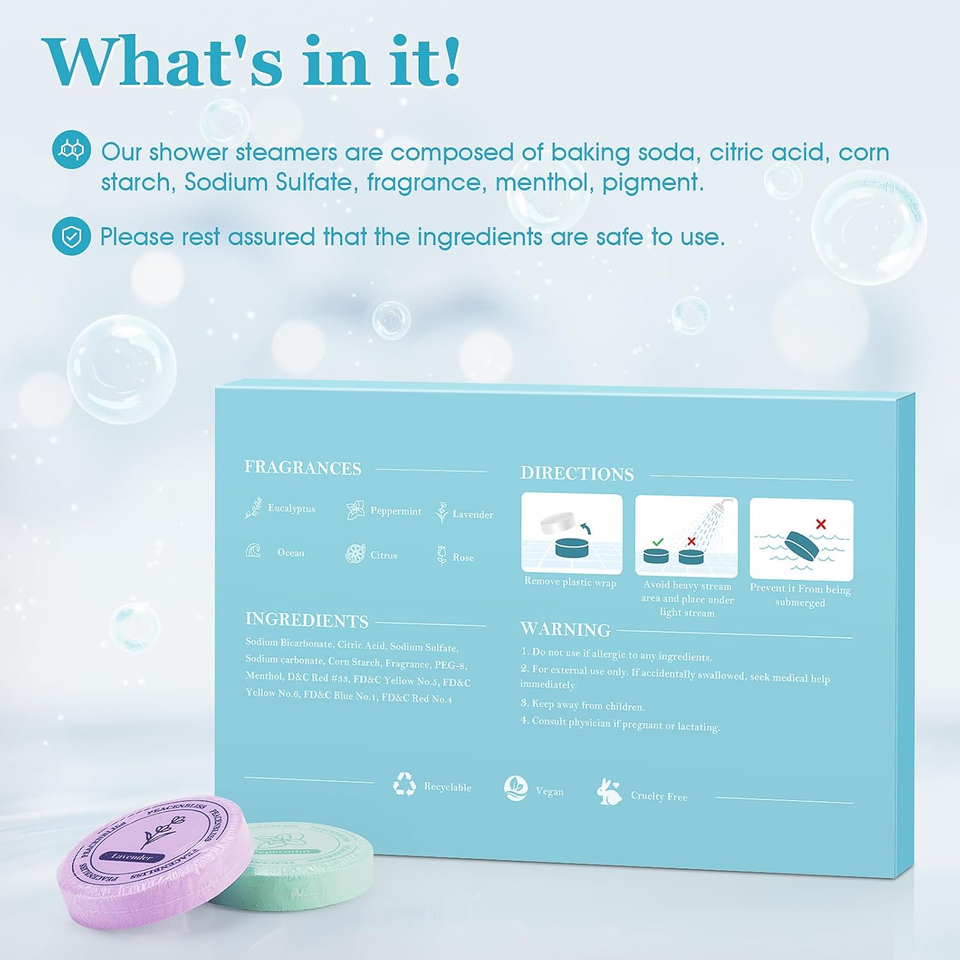 Shower Steamers, Mothers Day Presents for Mom, 6 Pack Bath Bombs