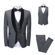 Men Gray Shawl Lapel Blazer Slim Fit Formal Party Prom Groom Tuxedo Wedding Suit