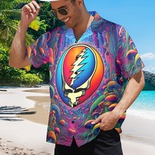Grateful Dead. Hawaiian Button Shirt. 70's Rock Music. Mushrooms