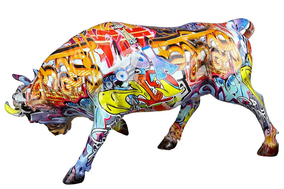 Gilde Design Figur Stier "Street Art" Graffiti mehrfarbig Bull Deko Statue NEU - Bild 2 von 4