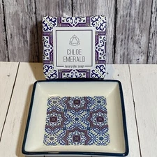 Chloe Emerald Emery Soap Dish Set, with soap, fresh linen