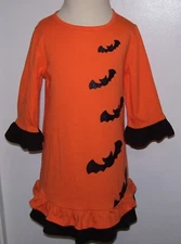 Girls Dot & Zazz Orange Black Glittered Bat Halloween Dress XS 4-5
