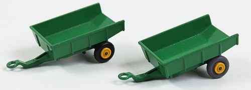 2 Vintage Matchbox GREEN TRAILER Series No 51 Made in England Yellow Wheels
