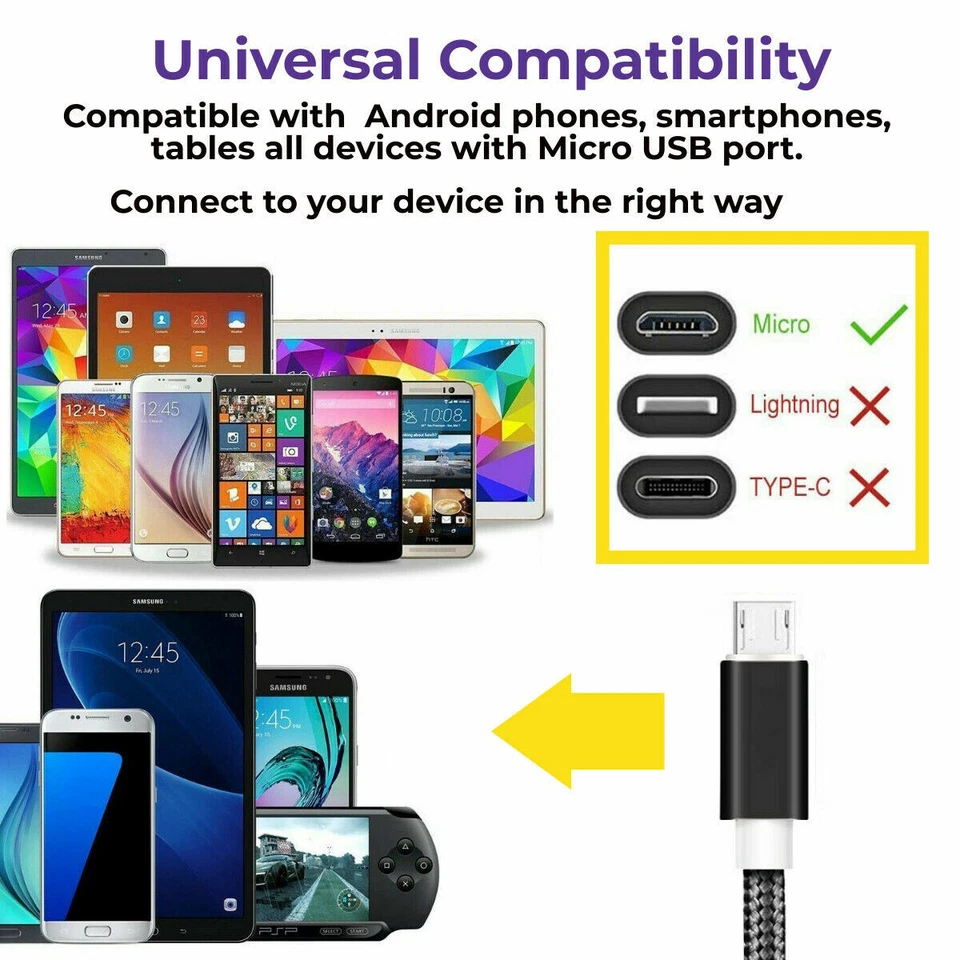 Micro USB Fast Charger Data Sync Cable Braided Cord For Samsung Android 3 6 10FT - Image 2 of 4