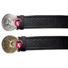 Scottish Highland Kilt Belt Buckle Tree of Life Thistle Embossed Belts Leather