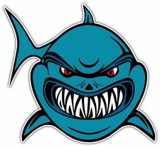 Angry Shark Jaws Great White Cartoon Car Bumper Vinyl Sticker Decal 4.5"X4.5"