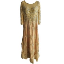 NWOT Custom Made Gold Embellished Lace Gown Size 6