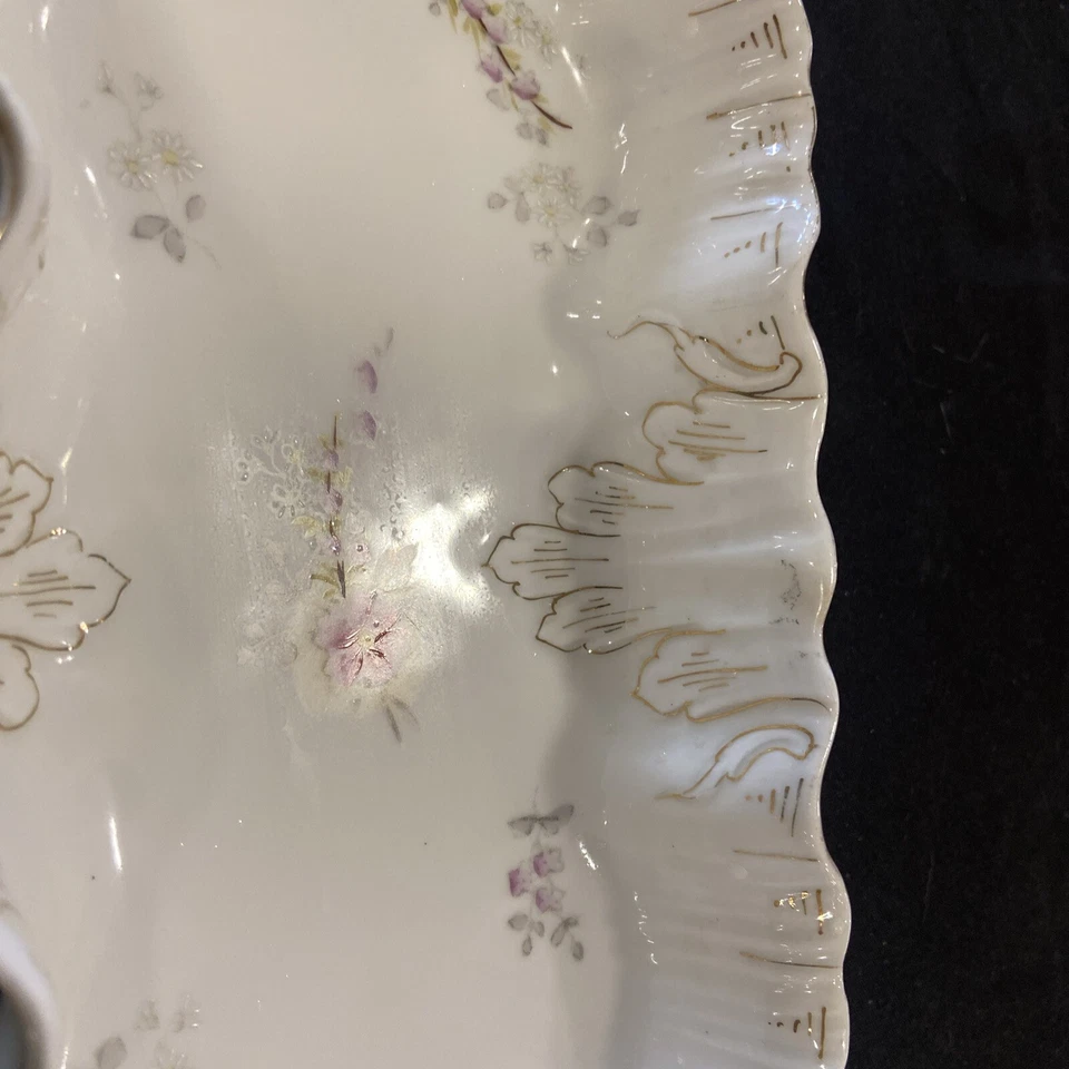 TRAY/DISH DECORATIVE Vintage Porcelain w/Pink Flowers & Gold Trim - Image 3 of 4