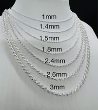 925 Sterling Silver Men's Women's Rope chain Necklace 1mm-3mm 16"-30" Italy