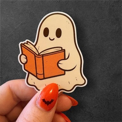 ghost reading| book sticker| ghost sticker| Halloween stickers