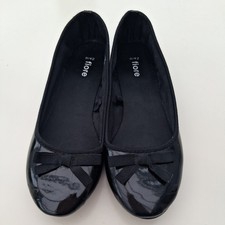 Black patent pumps with bows /flats/shoes - size 8. Primark  