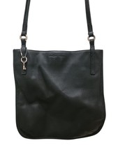 Vintage Fossil Black Leather Shoulder Bag with Key Charm Magnetic Flap Closure