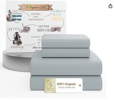 Twin XL Organic Cotton Percale Deep Pocket Sheet Set Light Gray -Purity Home NWT