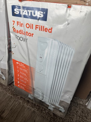 Status 7 Fin Oil Filled Radiator 1500W 3 Heat Settings Thermostat White