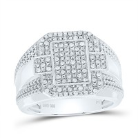 925 Sterlingsilber Echtem Diamant Oktagon Halo Rechteckig Kreuz Rosa Ring 1/3