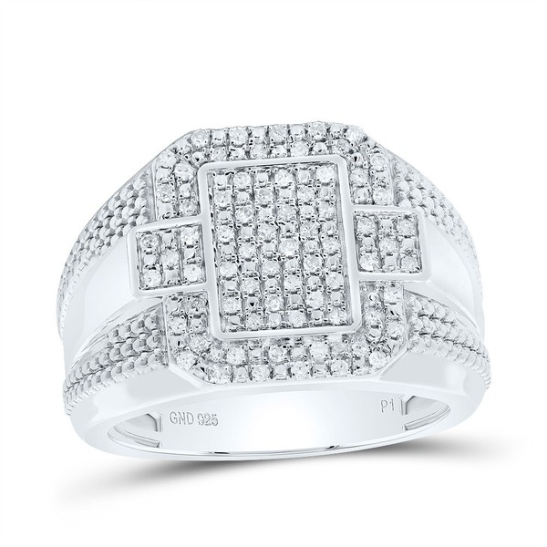 925 Sterlingsilber Echtem Diamant Oktagon Halo Rechteckig Kreuz Rosa Ring 1/3-image