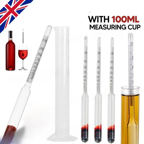 NEW Alcohol Hydrometer Distilling 0-100% Meter with Measuring Cup 100ml AU