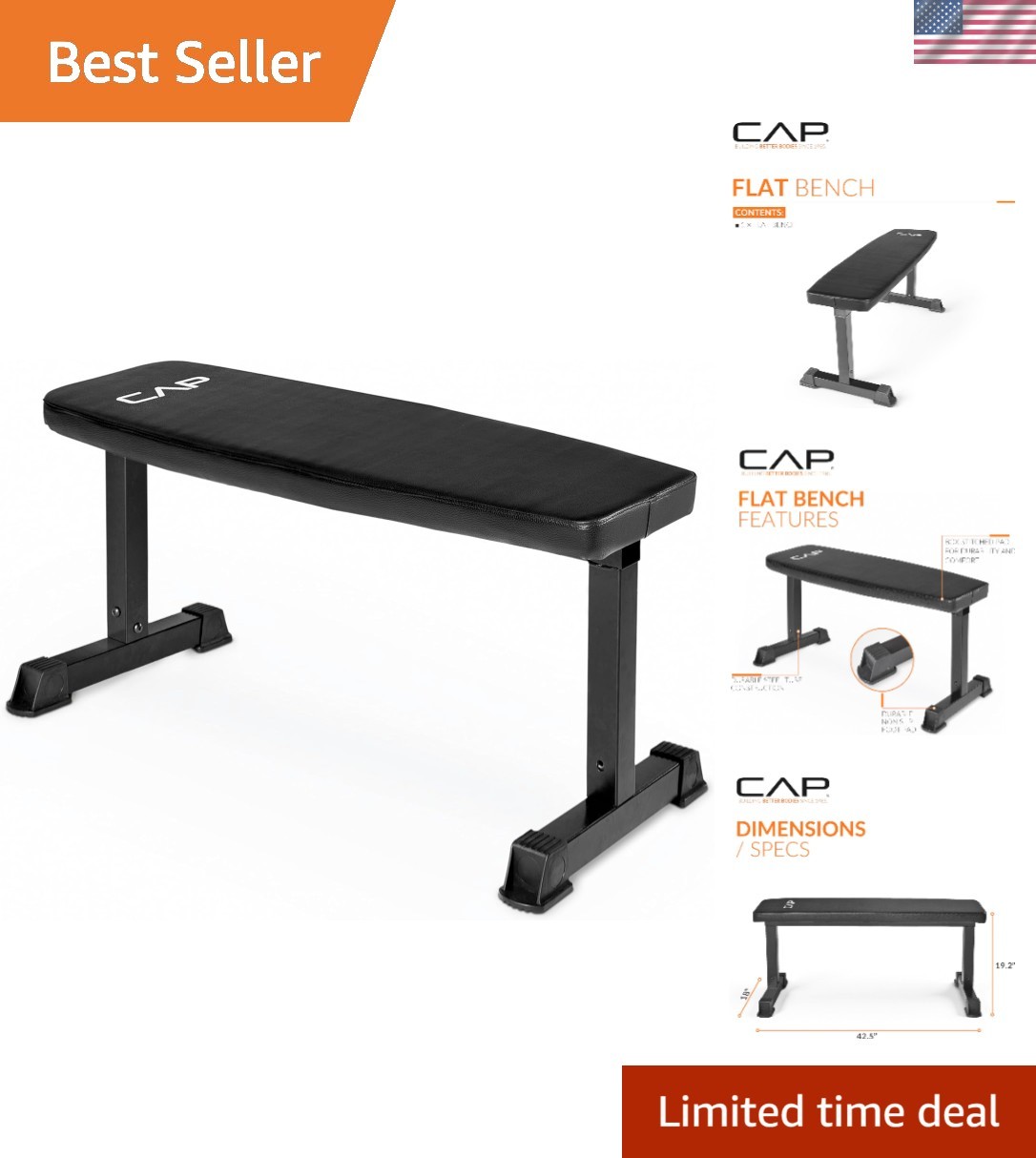 500 lb Capacity CAP Barbell Black Flat Weight Bench - Compac