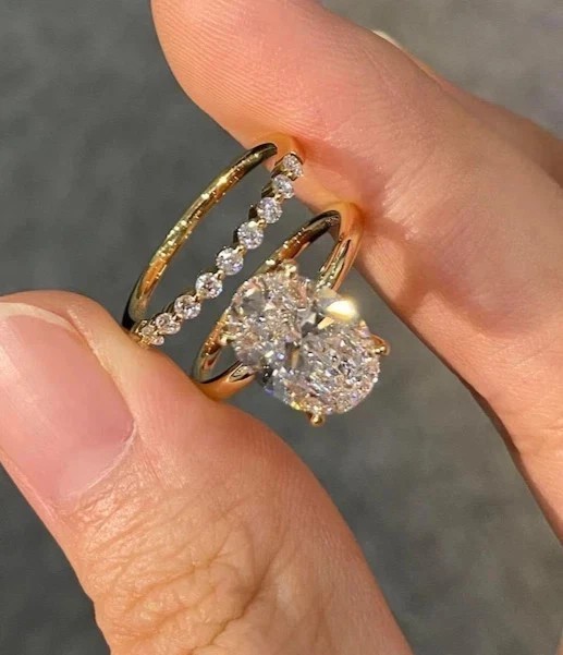 IGI 3.50CT Oval Cut EF/VS1 Lab Grown Diamond Engagement Ring Set 14k ...