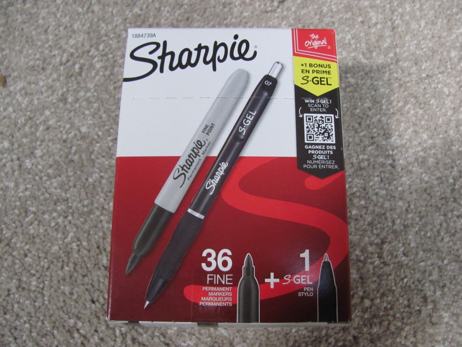 Brand New Sharpie Permanent Fine-Point Markers, Black, Pack of 36 + 1 S-Gel Pen