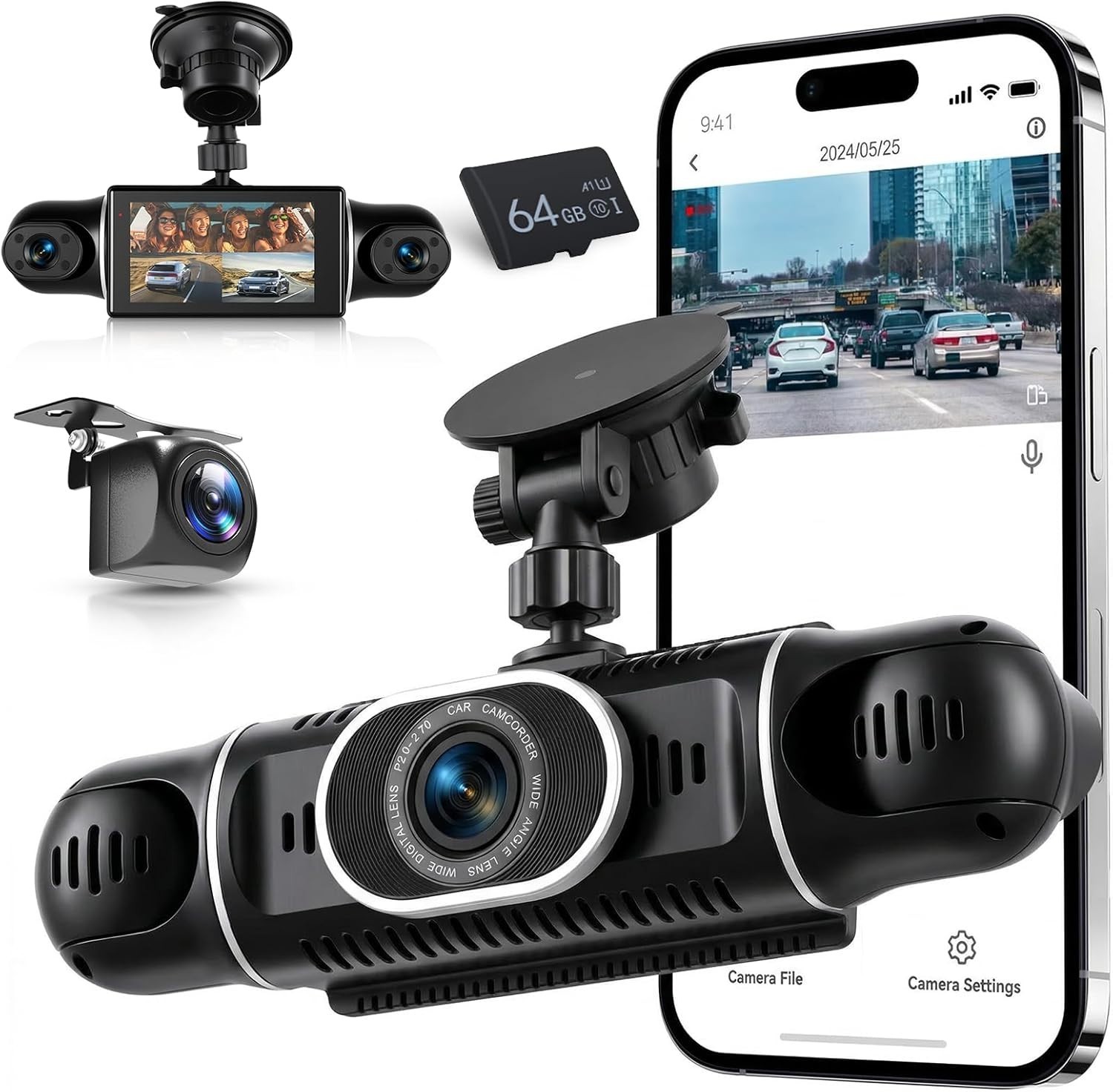 Dashcam Wi-Fi avant arrière VECHTEL à 4 caméras avec vision nocturne avancée et capteur G