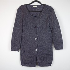 Roberto Collina Purple Metallic Heavy Knit Cardigan Sweater Made In Italy, Sz L