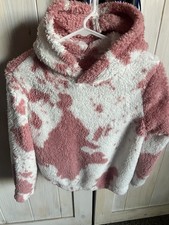 Girls Soft Pink And White Cow Print Hoodie Size 10
